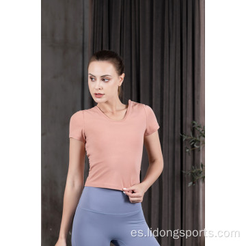 Women Sport Comunible Camisa de manga corta de yoga de gimnasio